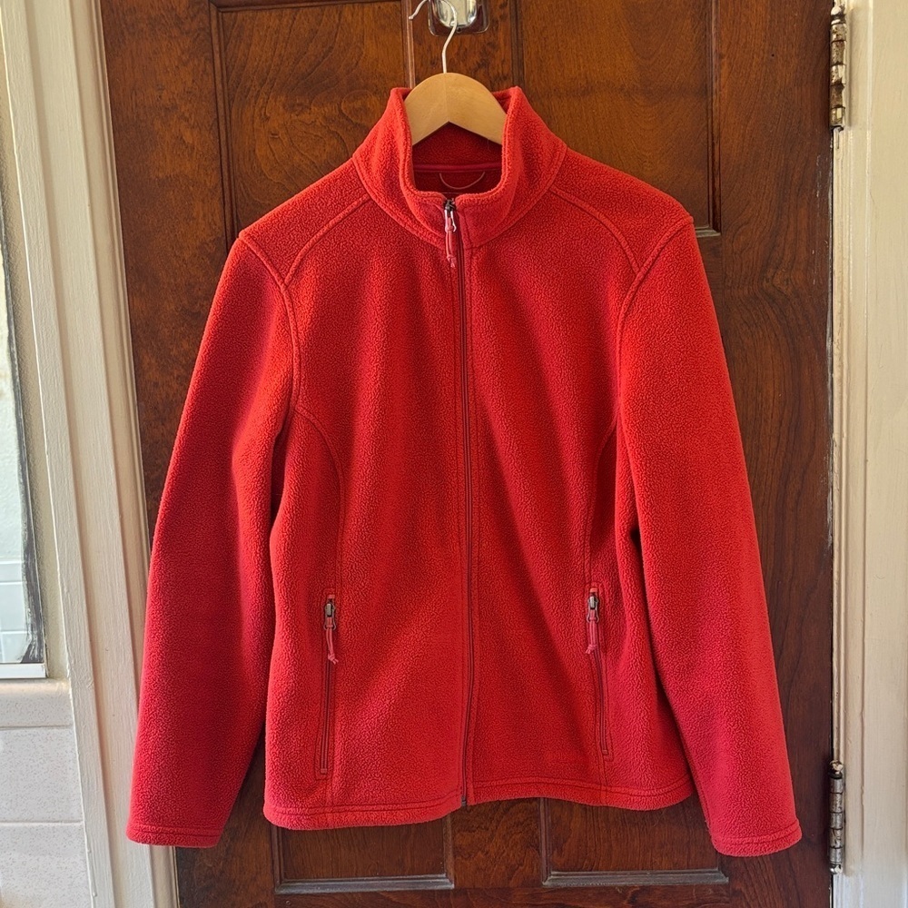 L.L. Bean Women's L Petite Feather Fleece Full Zip Jacket in Red Exclnt Cdtn